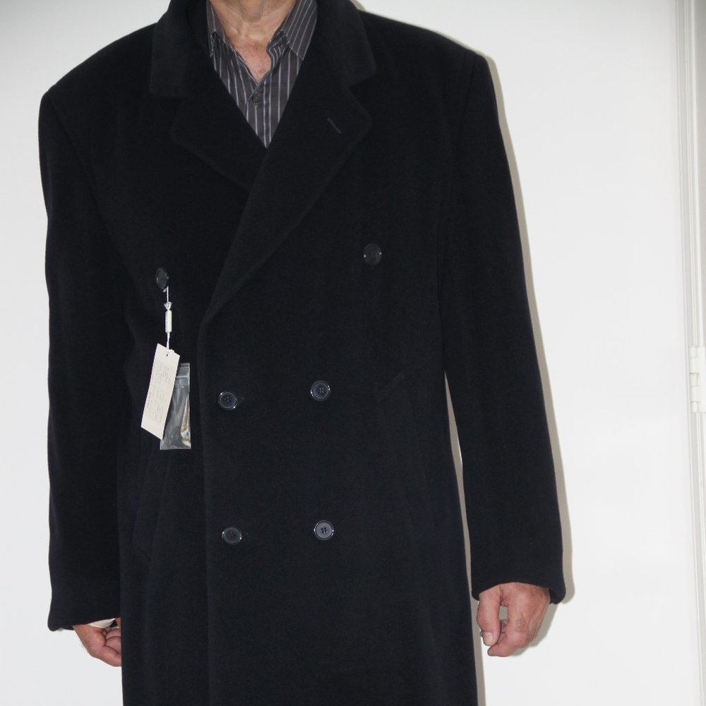 Massimo Italy Navy Blue Cashmere Wool Blend Men Long Classic Coat Size 44